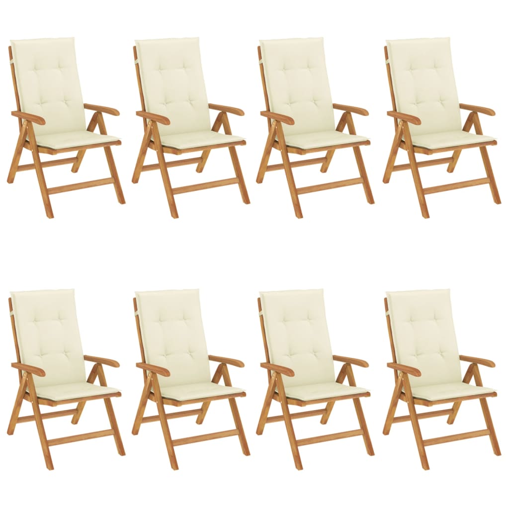 Tuinstoelen 8 st verstelbaar met kussens massief teakhout
