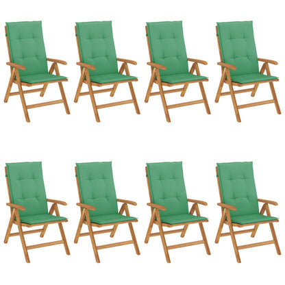 Tuinstoelen 8 st verstelbaar met kussens massief teakhout