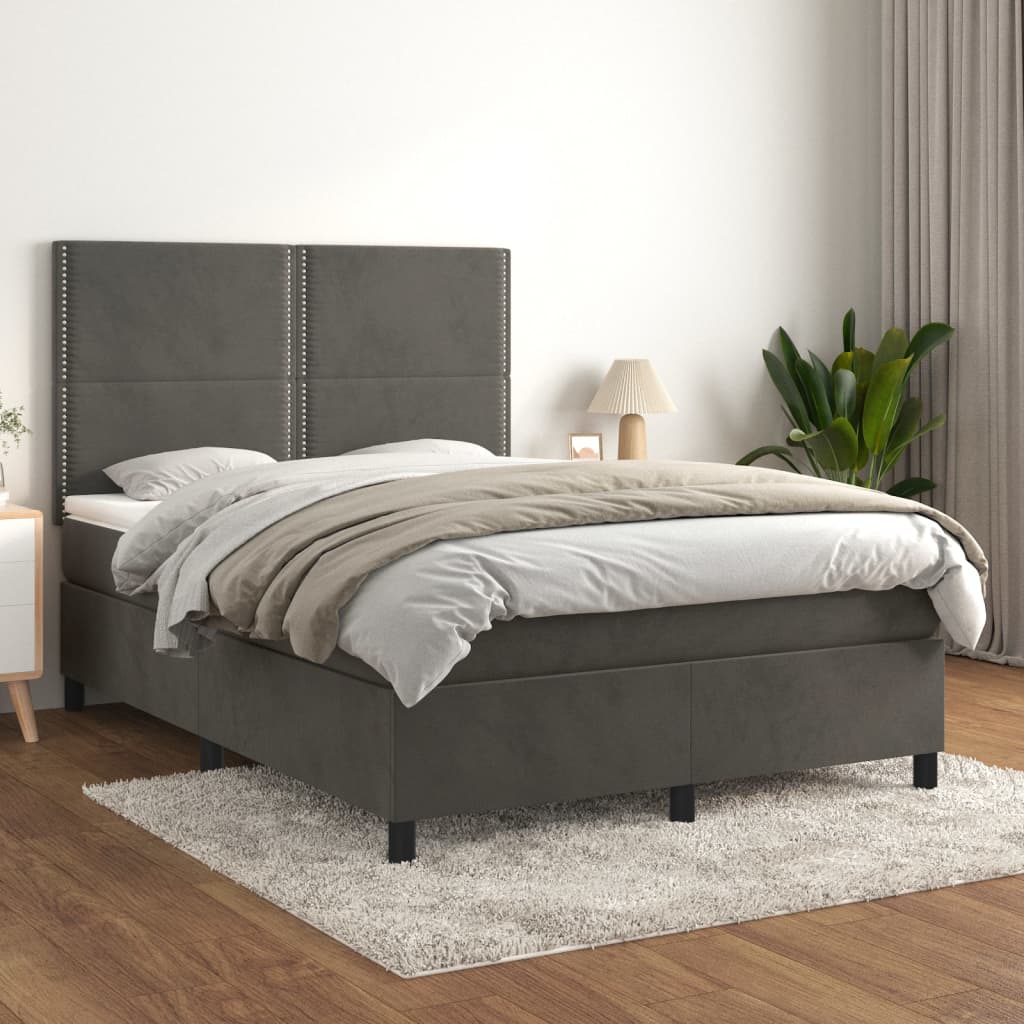 Boxspring met matras fluweel donkergrijs 140x200 cm