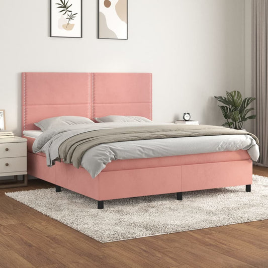 Boxspring met matras fluweel roze 160x200 cm