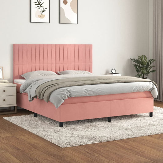 Boxspring met matras fluweel roze 160x200 cm