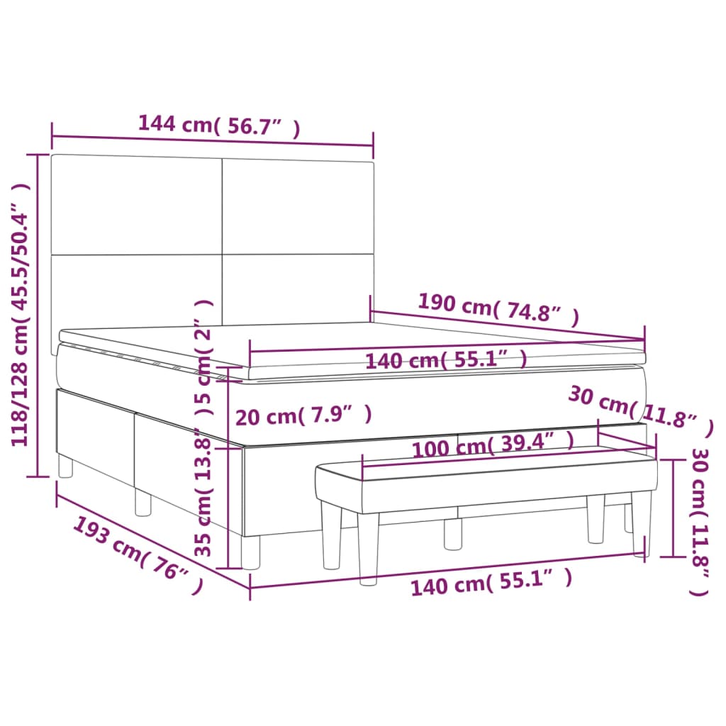 Boxspring met matras kunstleer cappuccinokleurig 140x190 cm