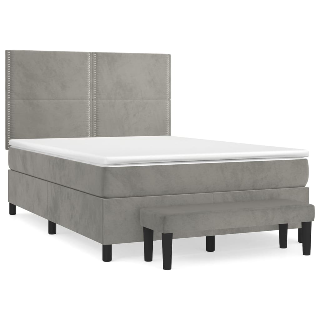 Boxspring met matras fluweel lichtgrijs 140x200 cm