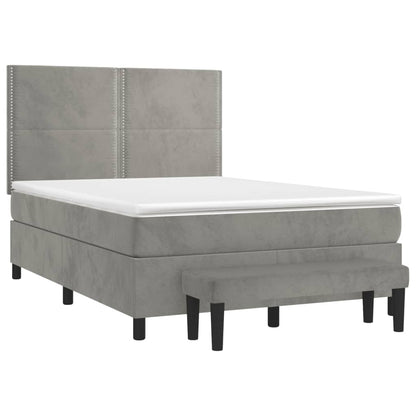 Boxspring met matras fluweel lichtgrijs 140x200 cm