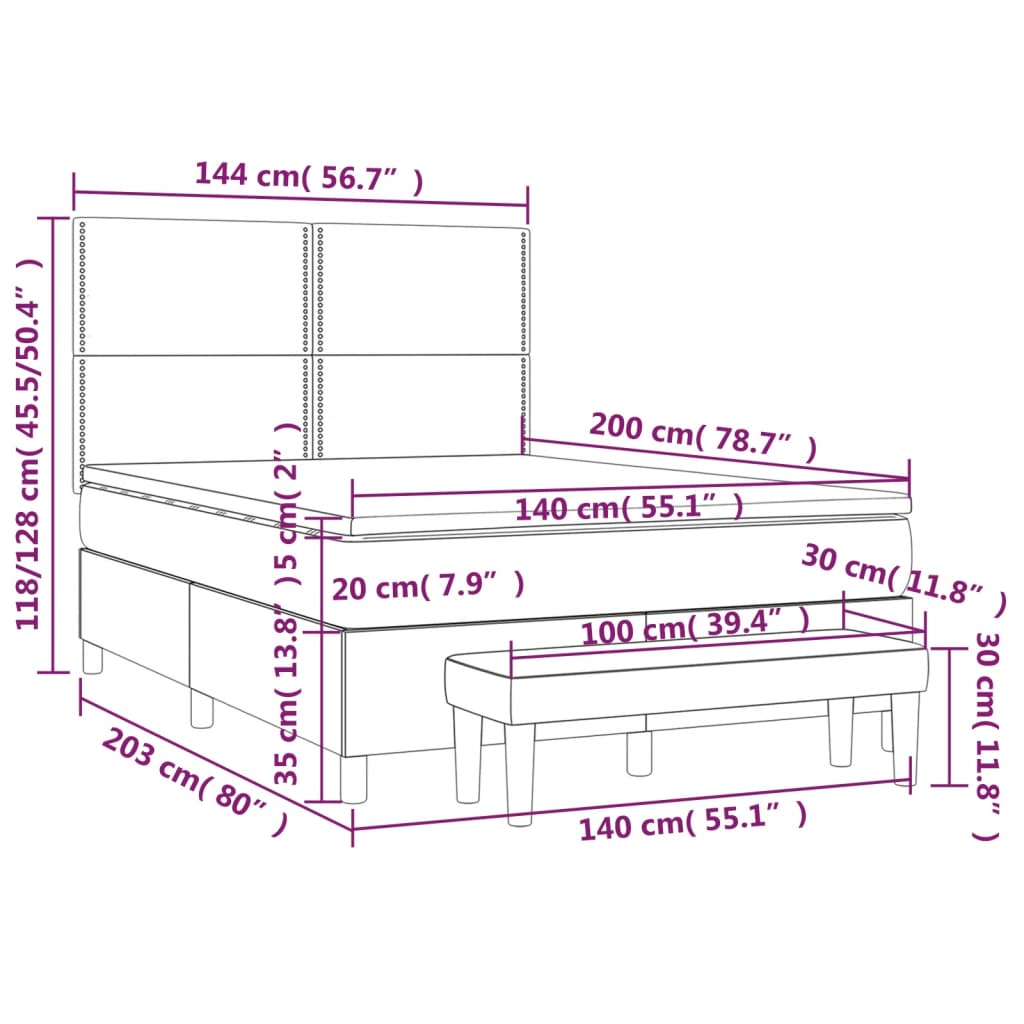 Boxspring met matras fluweel lichtgrijs 140x200 cm