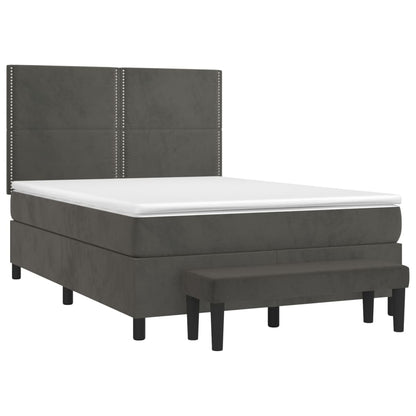 Boxspring met matras fluweel donkergrijs 140x200 cm