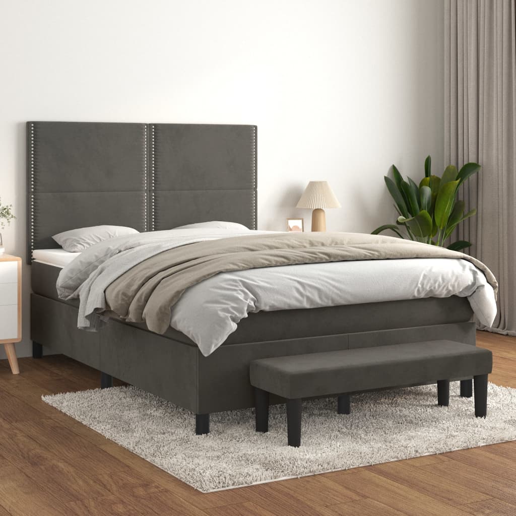 Boxspring met matras fluweel donkergrijs 140x200 cm
