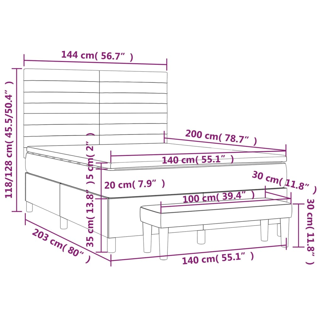 Boxspring met matras fluweel lichtgrijs 140x200 cm