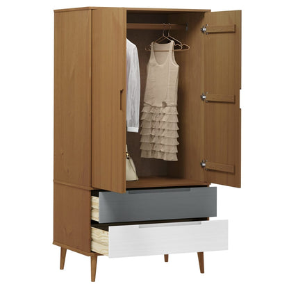Kledingkast MOLDE 90x55x175 cm massief grenenhout bruin