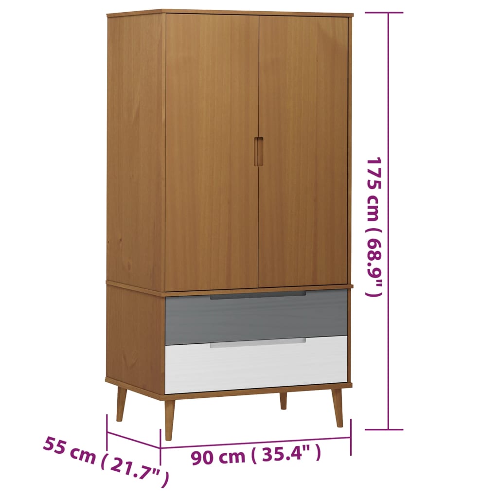 Kledingkast MOLDE 90x55x175 cm massief grenenhout bruin