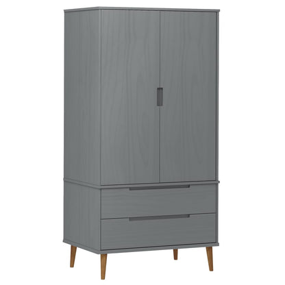 Kledingkast MOLDE 90x55x175 cm massief grenenhout grijs