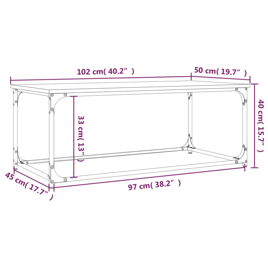 Salontafel 102x50x40 cm bewerkt hout en ijzer sonoma eikenkleur