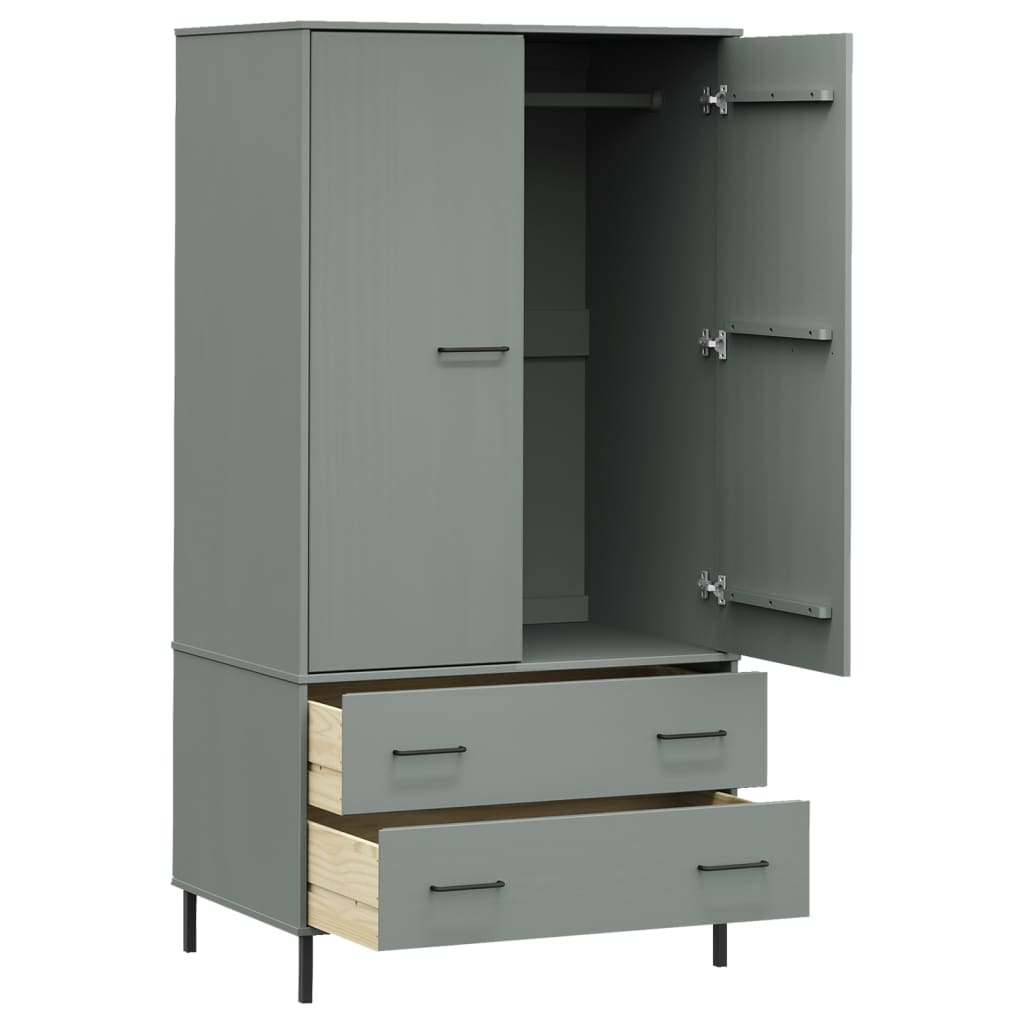 Kledingkast met metalen poten OSLO 90x55x172,5 cm hout grijs