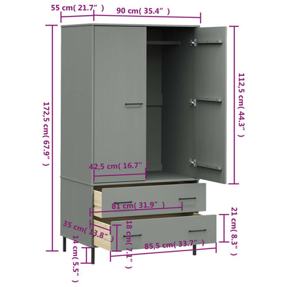 Kledingkast met metalen poten OSLO 90x55x172,5 cm hout grijs