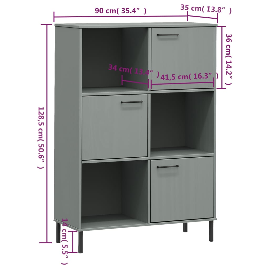 Boekenkast met metalen poten OSLO 90x35x128,5 cm hout grijs
