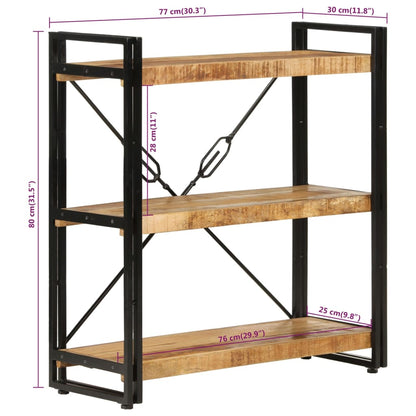 Boekenkast 3-laags 77x30x80 cm massief mangohout en ijzer
