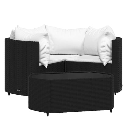 4-delige Loungeset met kussens poly rattan zwart