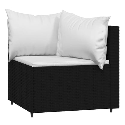 4-delige Loungeset met kussens poly rattan zwart