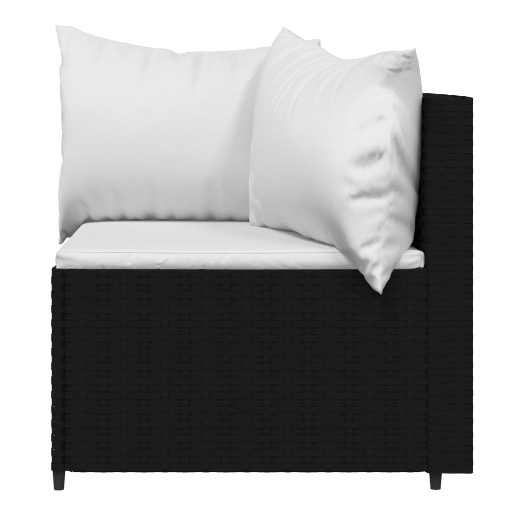 4-delige Loungeset met kussens poly rattan zwart