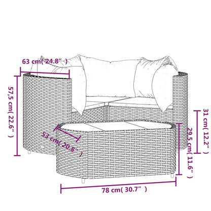 4-delige Loungeset met kussens poly rattan zwart