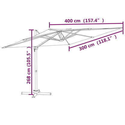 Zweefparasol met LED-verlichting 400x300 cm zandwit