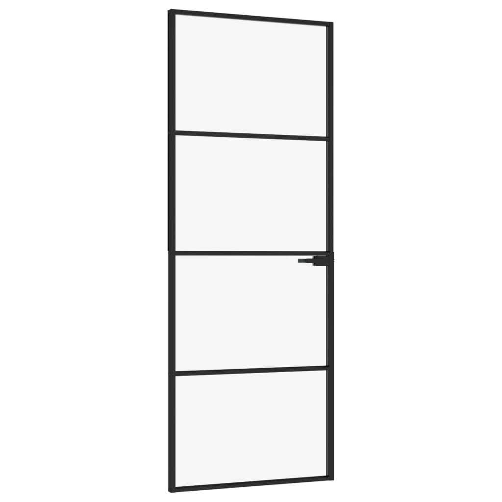 Binnendeur 76x201,5 cm gehard glas en aluminium smal zwart