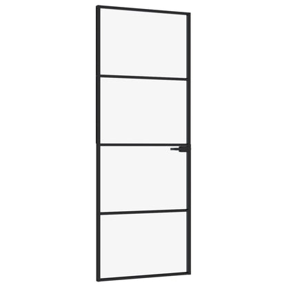 Binnendeur 76x201,5 cm gehard glas en aluminium smal zwart