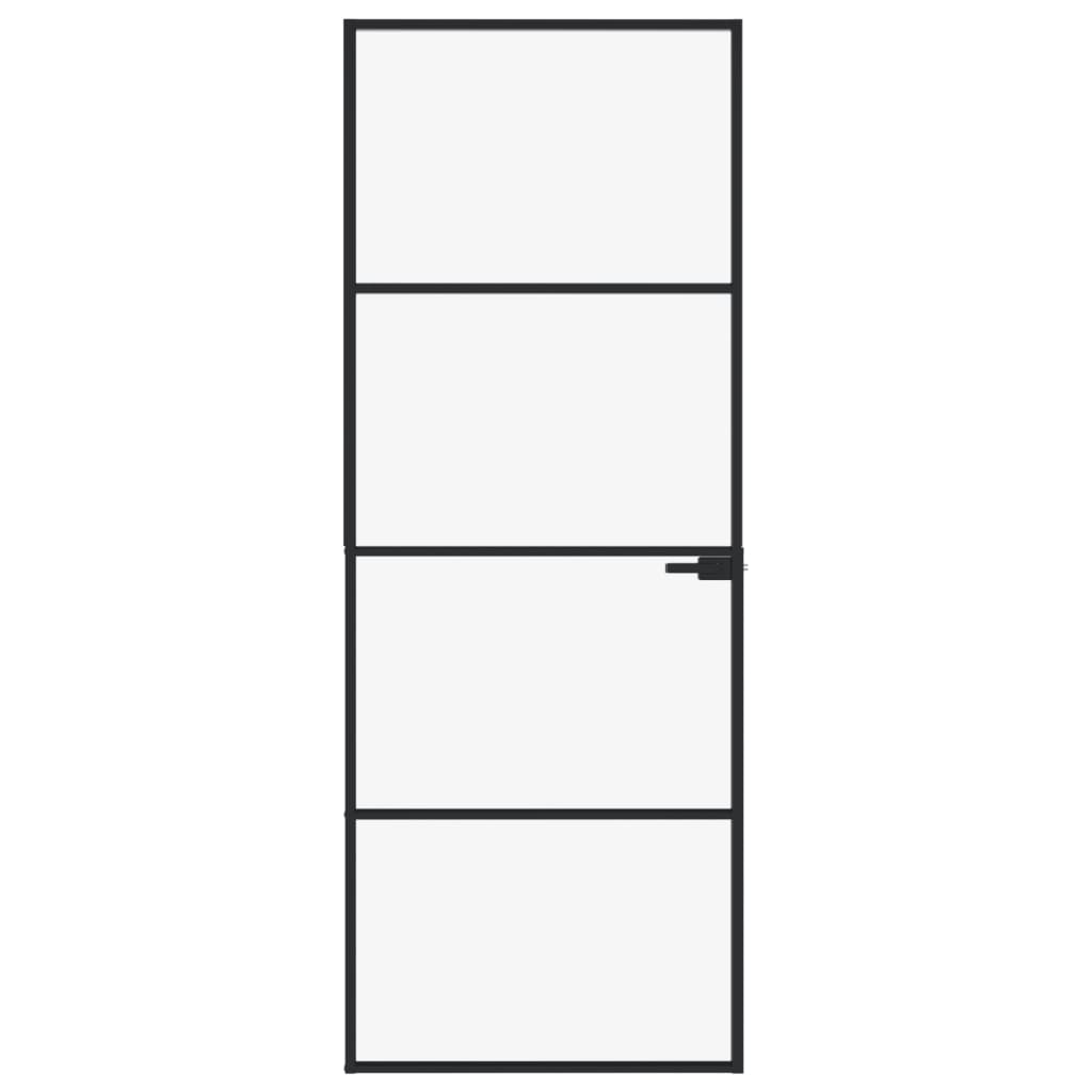 Binnendeur 76x201,5 cm gehard glas en aluminium smal zwart