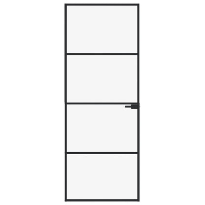 Binnendeur 76x201,5 cm gehard glas en aluminium smal zwart
