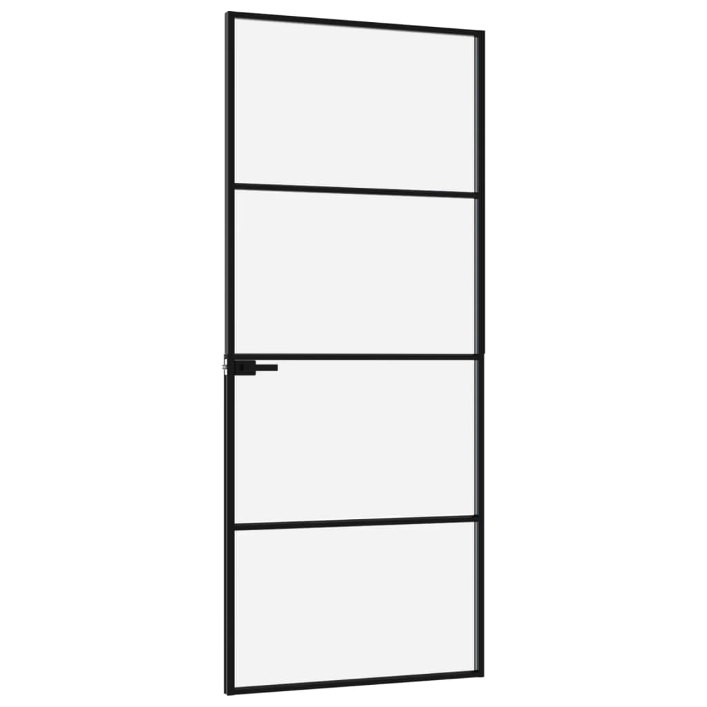 Binnendeur 76x201,5 cm gehard glas en aluminium smal zwart
