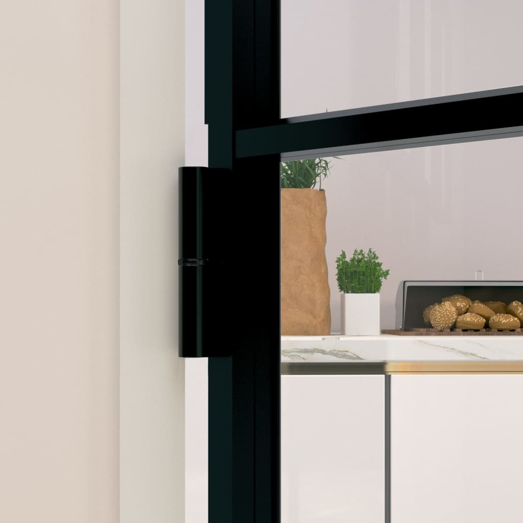 Binnendeur 76x201,5 cm gehard glas en aluminium smal zwart