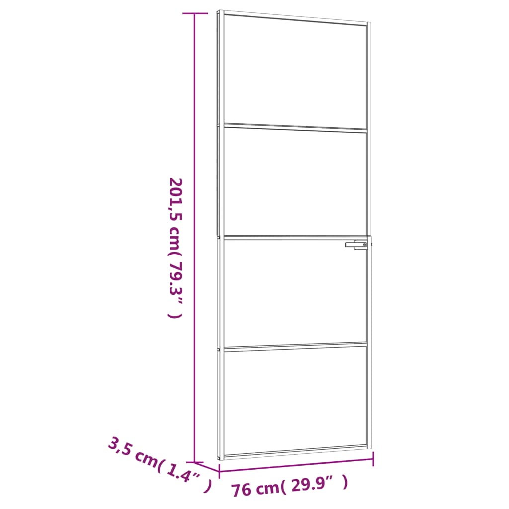 Binnendeur 76x201,5 cm gehard glas en aluminium smal zwart