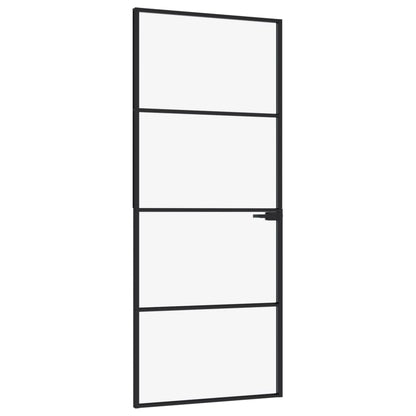 Binnendeur 83x201,5 cm gehard glas en aluminium smal zwart