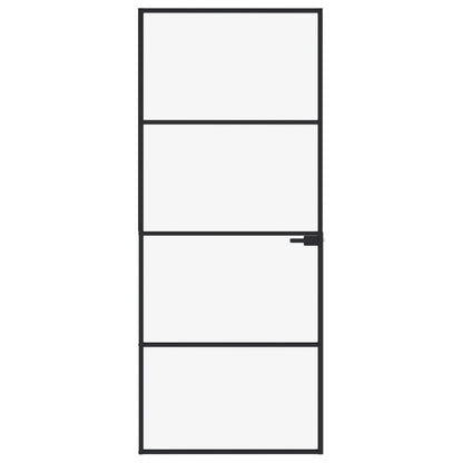 Binnendeur 83x201,5 cm gehard glas en aluminium smal zwart