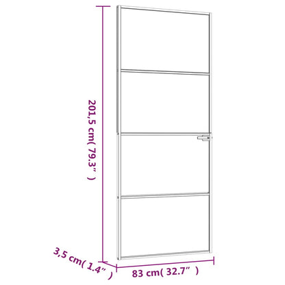 Binnendeur 83x201,5 cm gehard glas en aluminium smal zwart