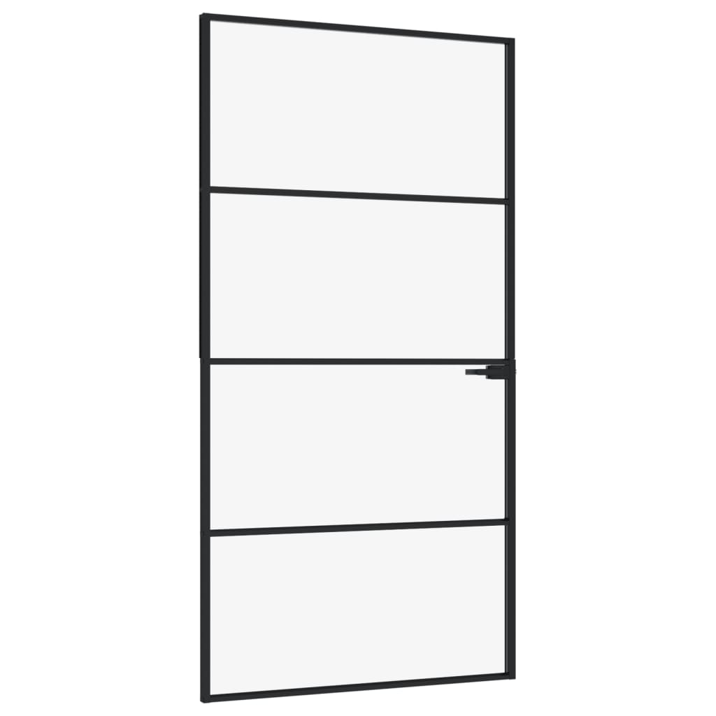 Binnendeur 102x201,5 cm gehard glas en aluminium smal zwart