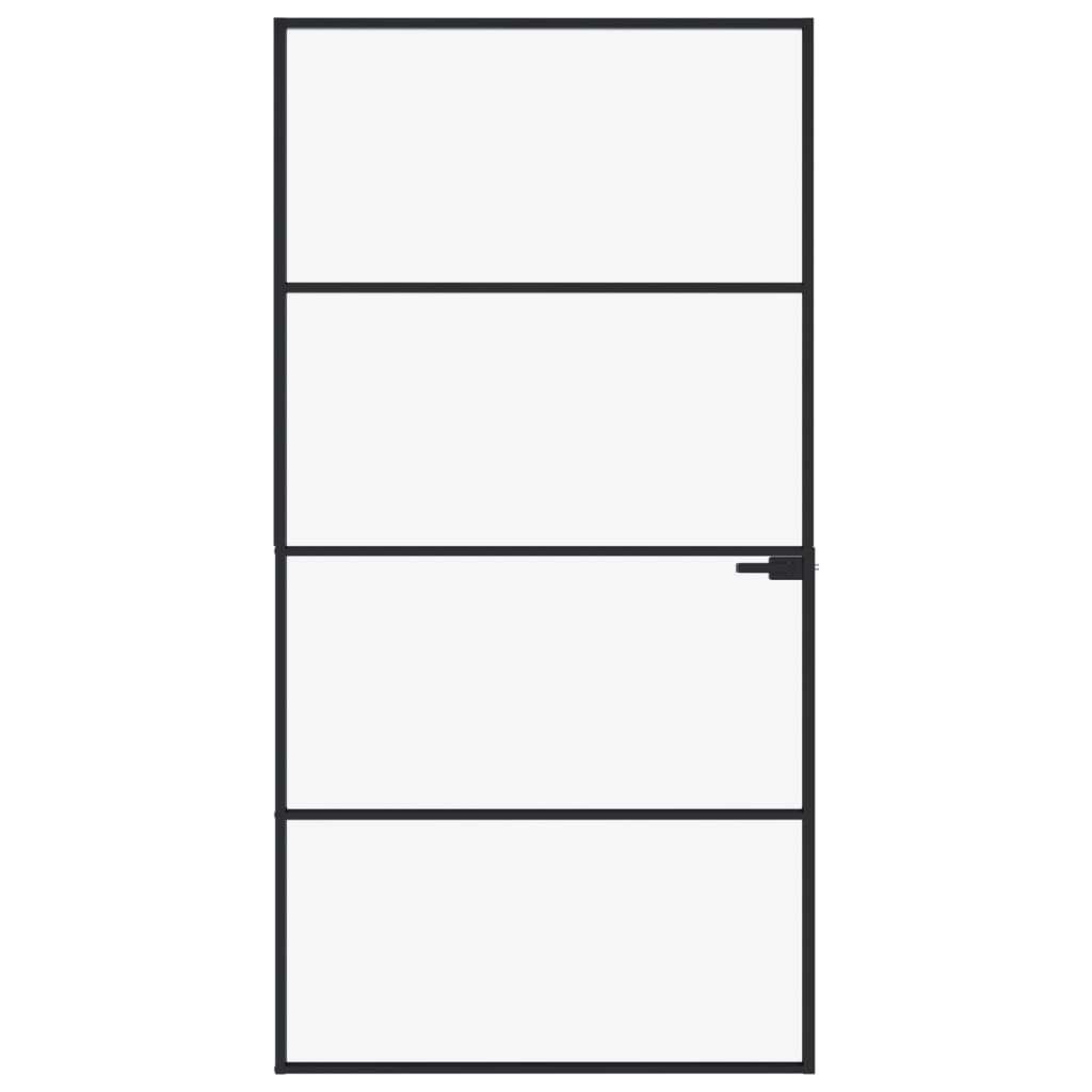 Binnendeur 102x201,5 cm gehard glas en aluminium smal zwart