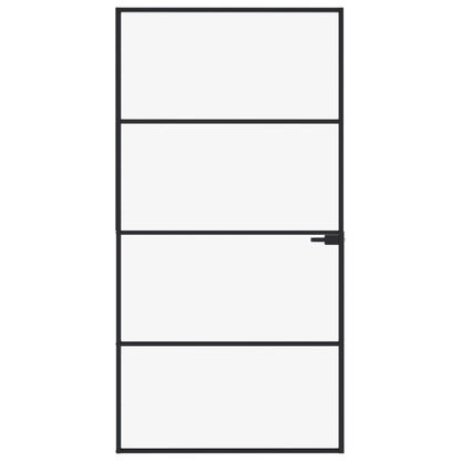 Binnendeur 102x201,5 cm gehard glas en aluminium smal zwart