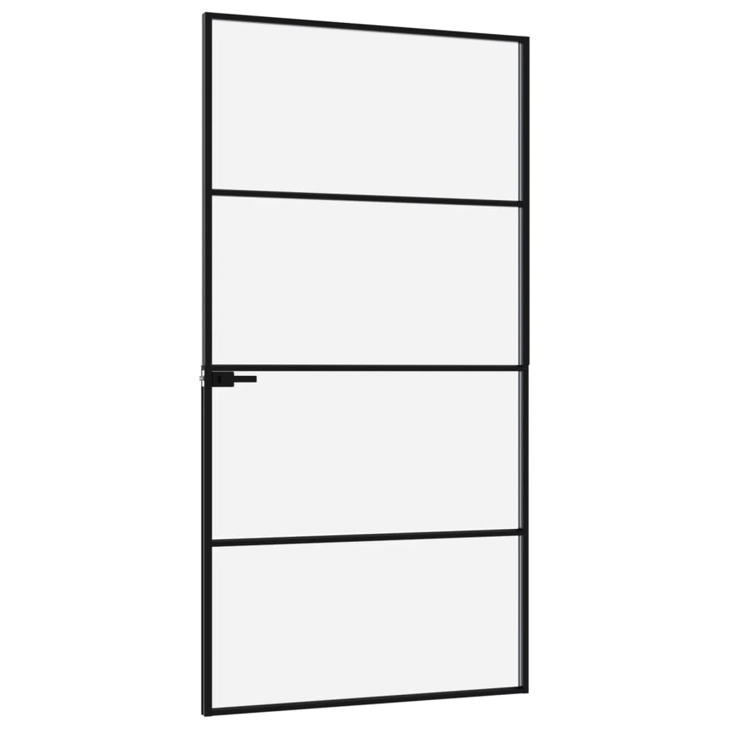 Binnendeur 102x201,5 cm gehard glas en aluminium smal zwart