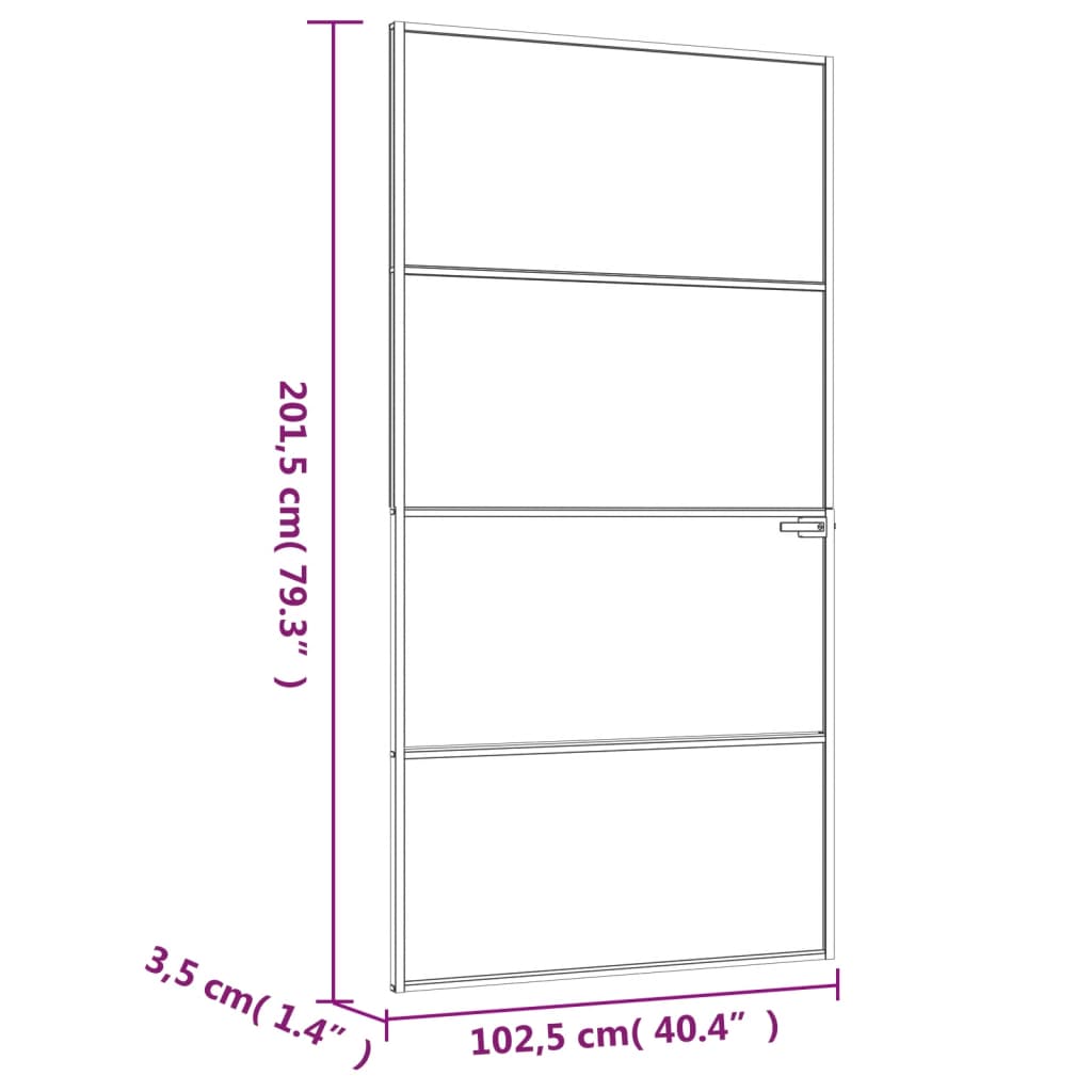Binnendeur 102x201,5 cm gehard glas en aluminium smal zwart