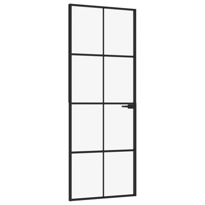 Binnendeur 76x201,5 cm gehard glas en aluminium smal zwart