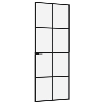 Binnendeur 76x201,5 cm gehard glas en aluminium smal zwart