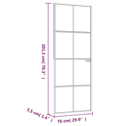 Binnendeur 76x201,5 cm gehard glas en aluminium smal zwart