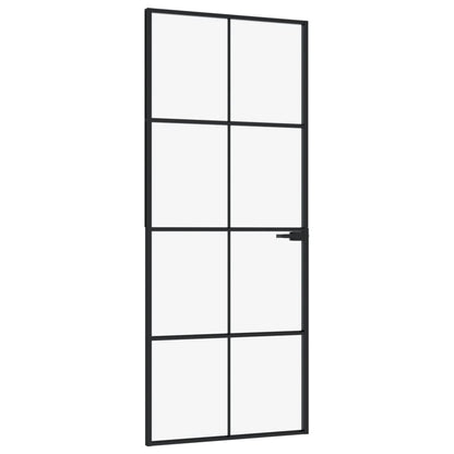 Binnendeur 83x201,5 cm gehard glas en aluminium smal zwart