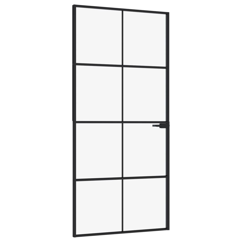 Binnendeur 93x201,5 cm gehard glas en aluminium smal zwart