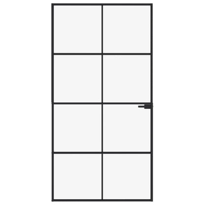 Binnendeur 102x201,5 cm gehard glas en aluminium smal zwart