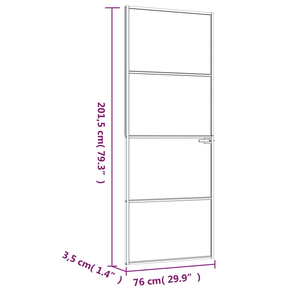 Binnendeur 76x201,5 cm gehard glas en aluminium smal wit