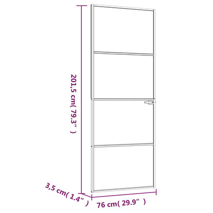 Binnendeur 76x201,5 cm gehard glas en aluminium smal wit