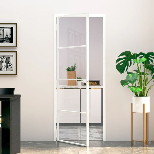 Binnendeur 76x201,5 cm gehard glas en aluminium smal wit
