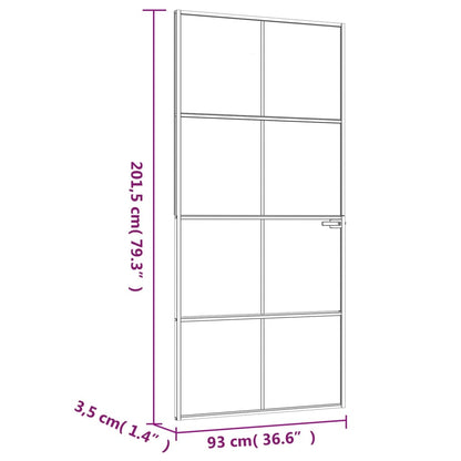 Binnendeur 93x201,5 cm gehard glas en aluminium smal wit